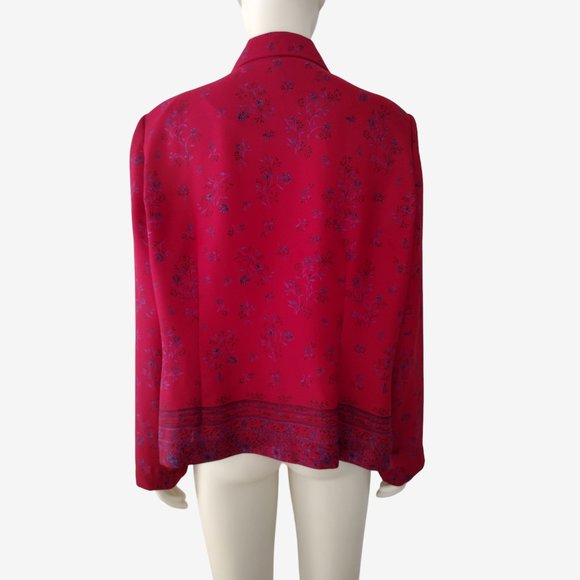 Vintage 1990s Red Floral Double Breasted Lightweight Blazer Jacket 18 - Picture 5 of 11
